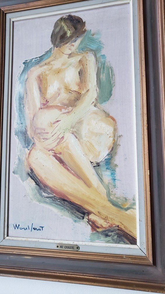 Huile Sur Isorel  « Nu Chaste » De Marius Woulfart (1905-1991) -photo-3