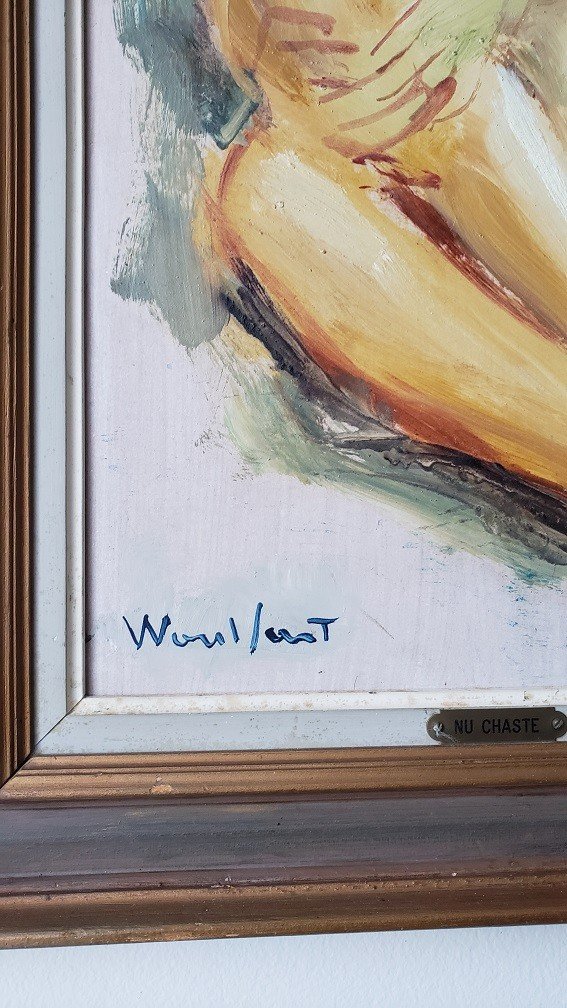 Huile Sur Isorel  « Nu Chaste » De Marius Woulfart (1905-1991) -photo-4