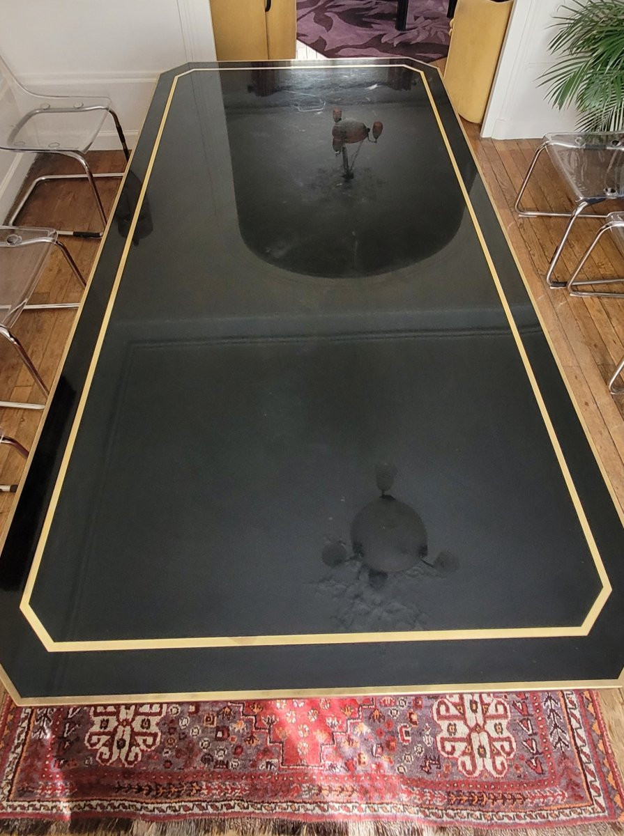 Grande Table Laque Et Laiton De J.c Mahey-photo-6