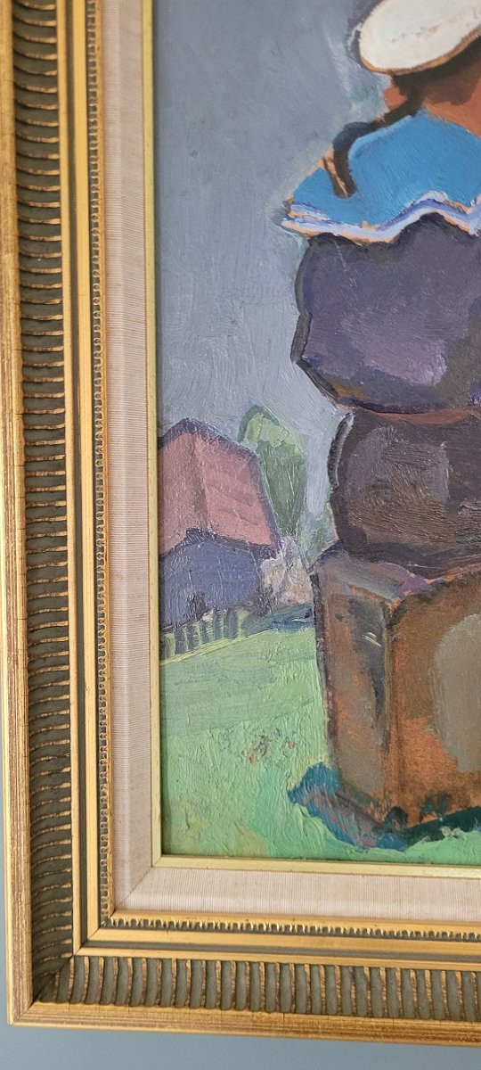 Painting On Cardboard "the Sailor And His Bride" Russian School-photo-3