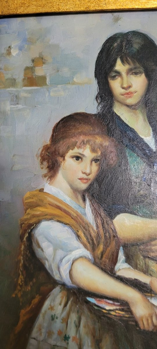 Peinture sur panneau "Deux Jeunes Filles " -photo-5