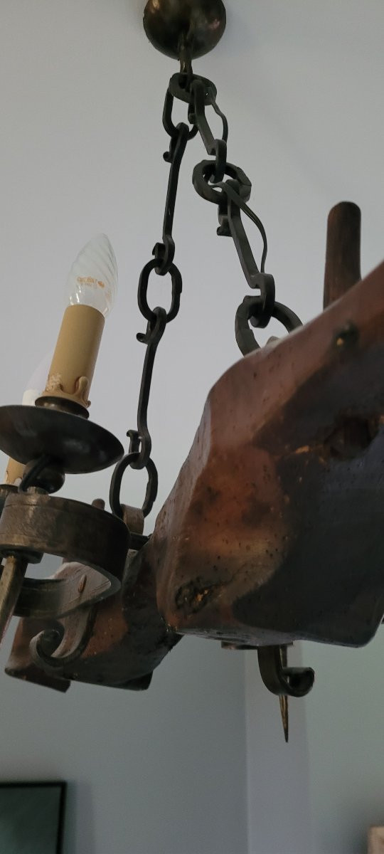 Suspension Billard En Bois Et Fer Forgé-photo-2