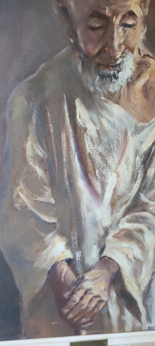 Huile sur Isorel "Le vieux Marocain" de Juan VALENZUELA y CHACON-photo-2