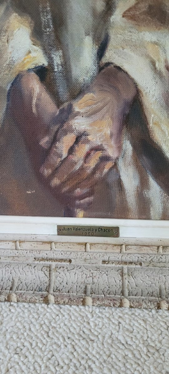 Huile sur Isorel "Le vieux Marocain" de Juan VALENZUELA y CHACON-photo-3