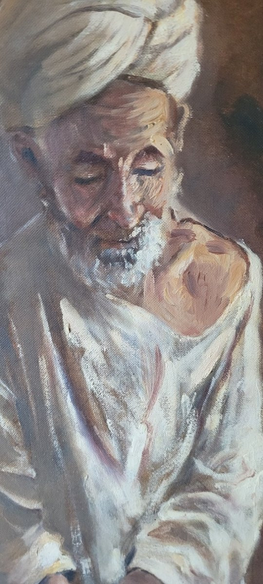 Huile sur Isorel "Le vieux Marocain" de Juan VALENZUELA y CHACON-photo-2