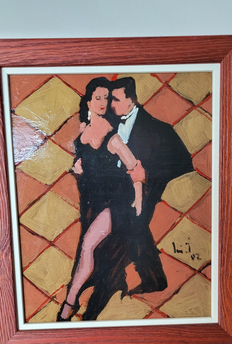 Set Of 3 Oils On Isorel "bar And Tango" By Jorge Luis (20th Century)-photo-4