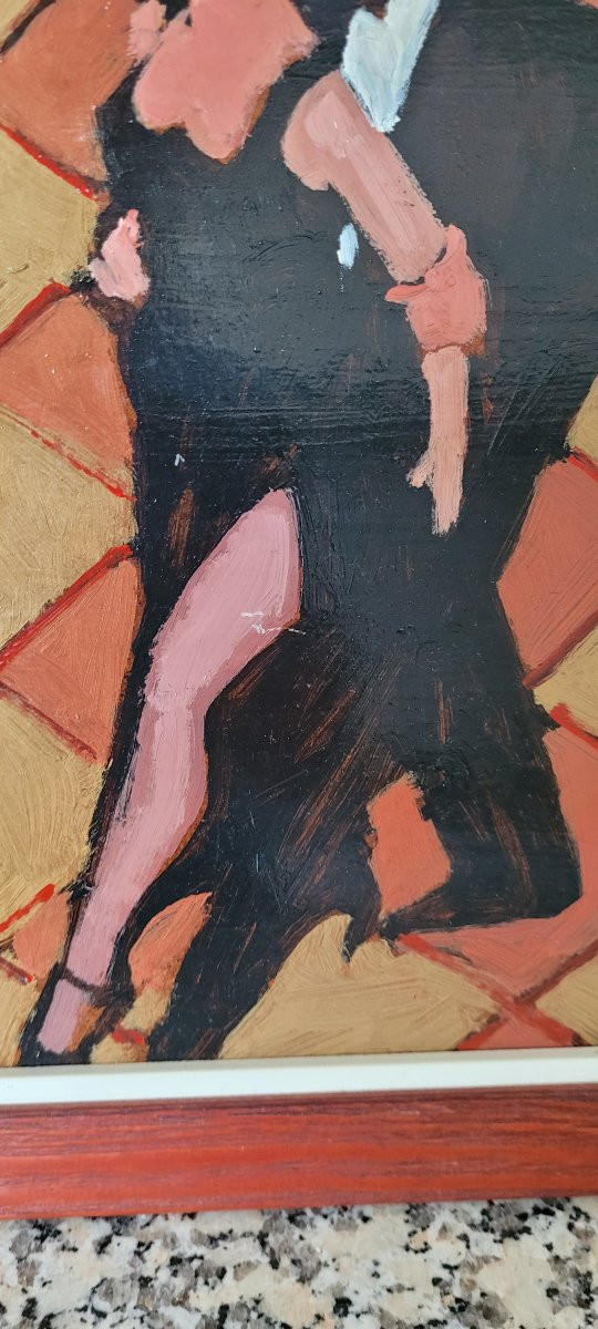 Set Of 3 Oils On Isorel "bar And Tango" By Jorge Luis (20th Century)-photo-5