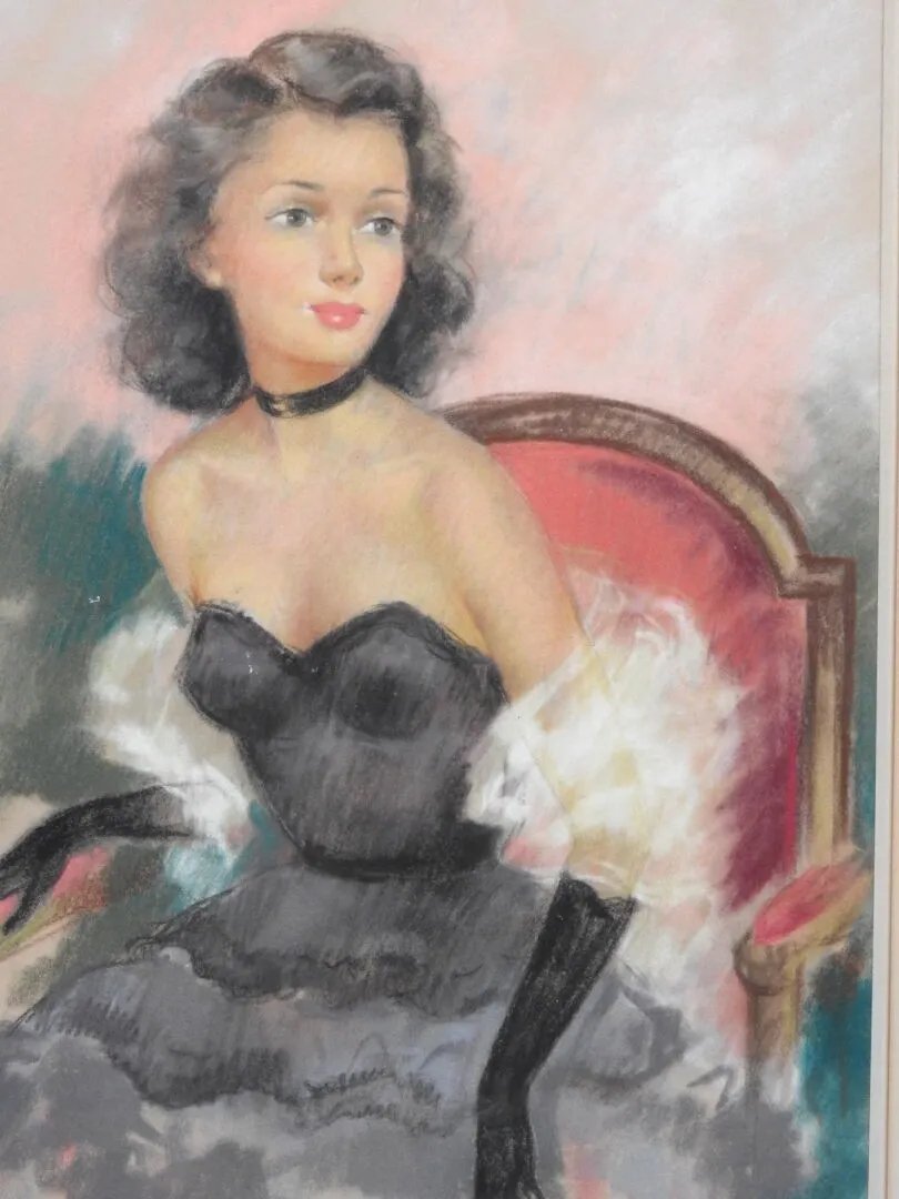 Jacques DUMEYNIOU dit Jac DUM (1915-2001).  Portrait d'une femme en tenue de bal.-photo-3