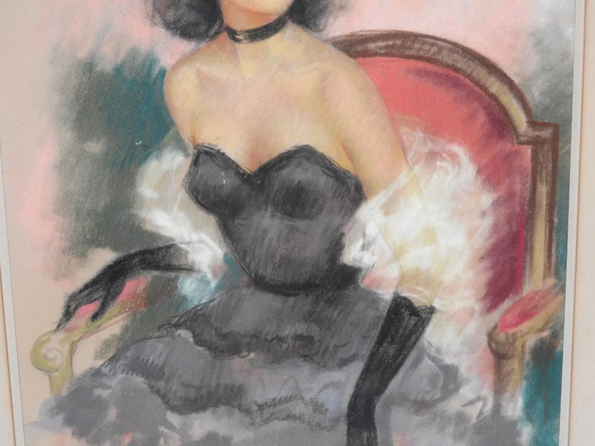 Jacques DUMEYNIOU dit Jac DUM (1915-2001).  Portrait d'une femme en tenue de bal.-photo-1