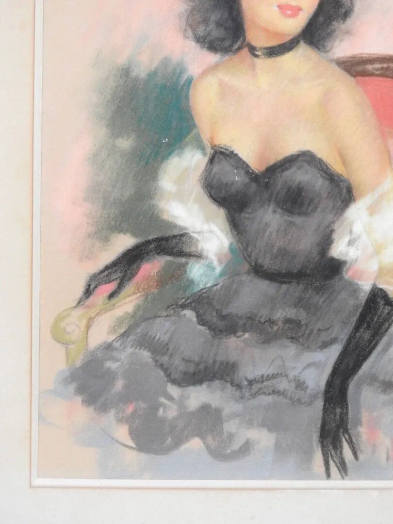 Jacques DUMEYNIOU dit Jac DUM (1915-2001).  Portrait d'une femme en tenue de bal.-photo-4