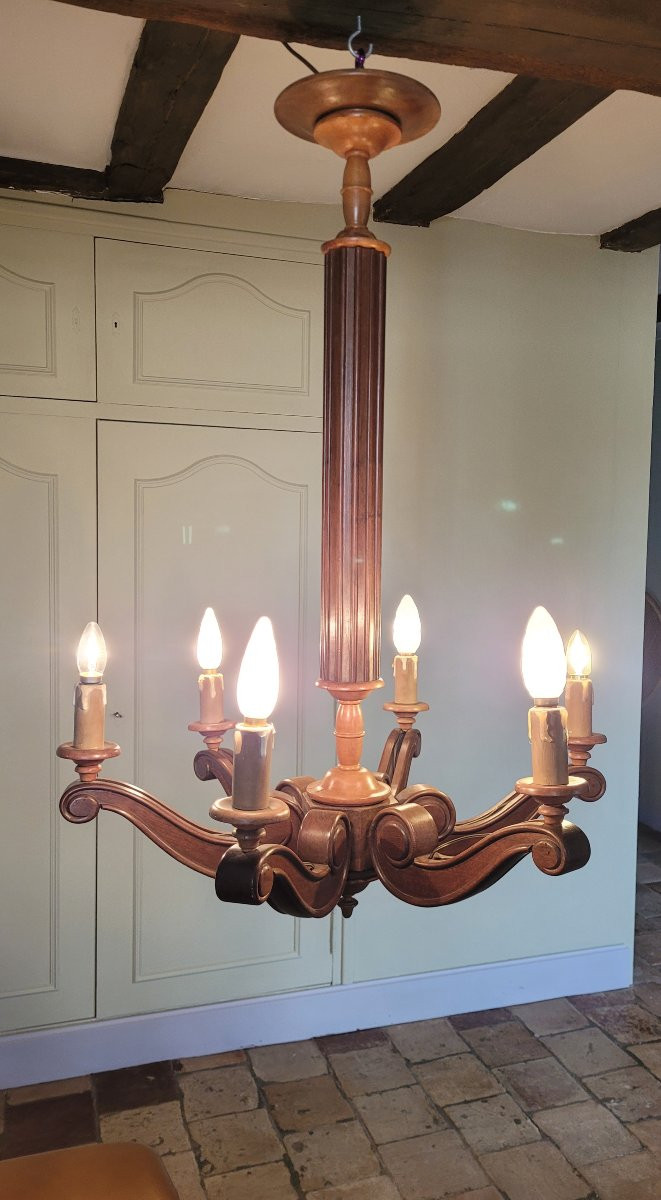 Large Six-light Fruitwood Chandelier-photo-2