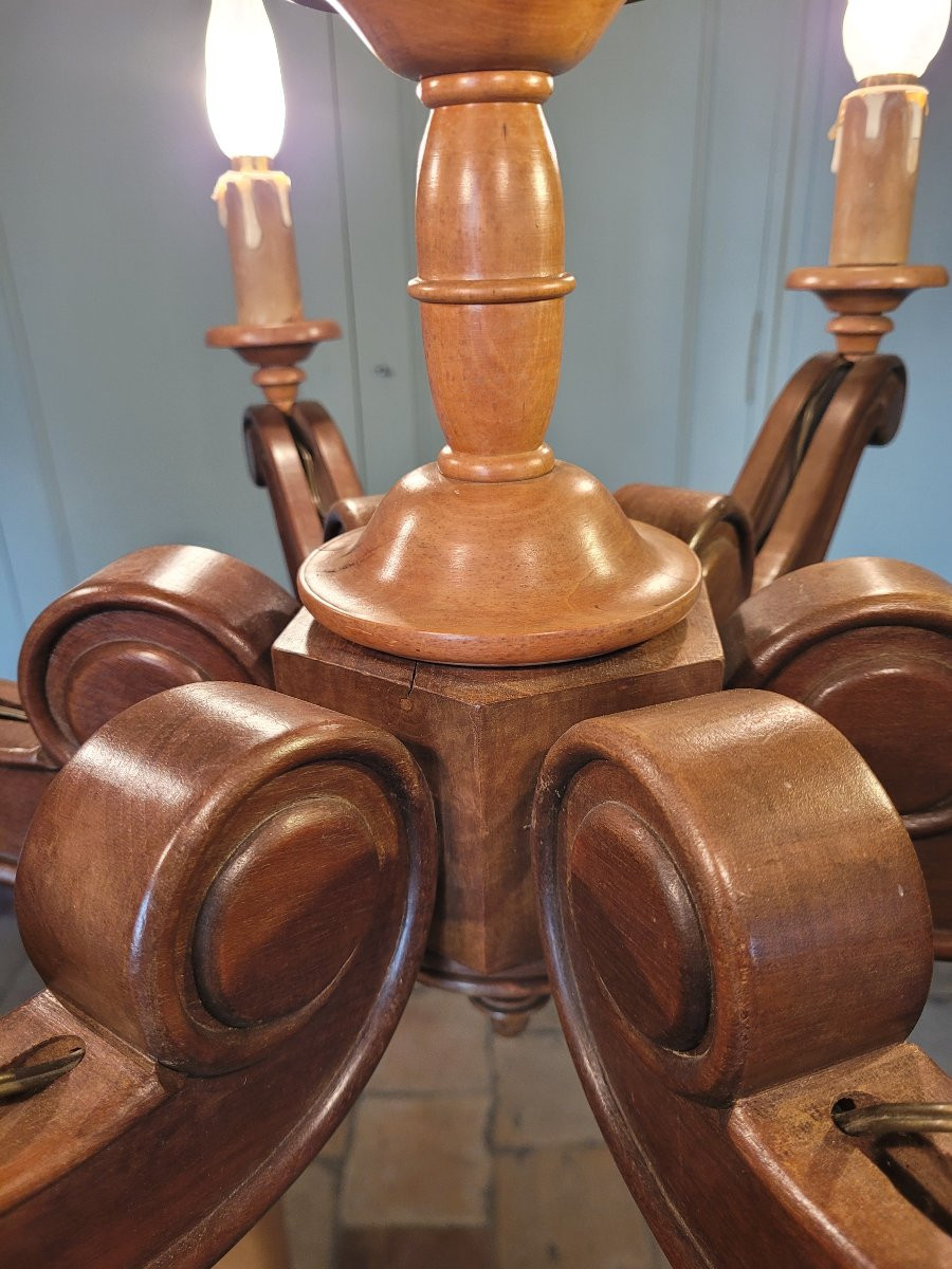 Large Six-light Fruitwood Chandelier-photo-3