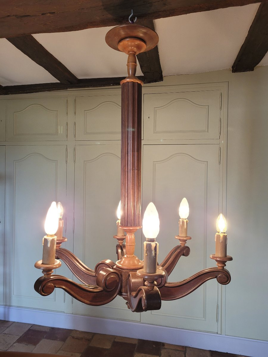Large Six-light Fruitwood Chandelier-photo-1