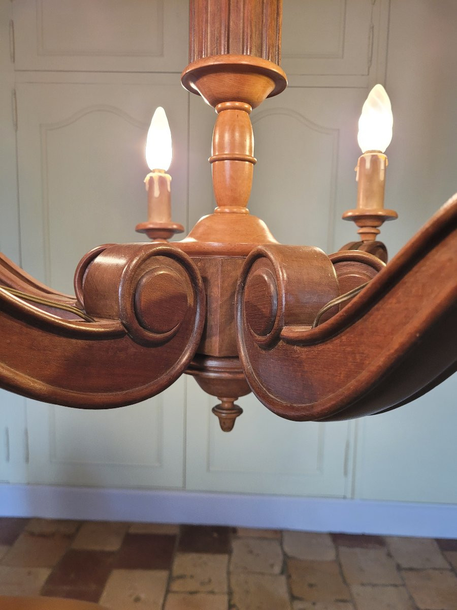 Large Six-light Fruitwood Chandelier-photo-2