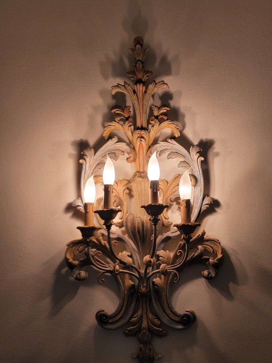 Grande paire d’appliques bois sculpté -photo-2
