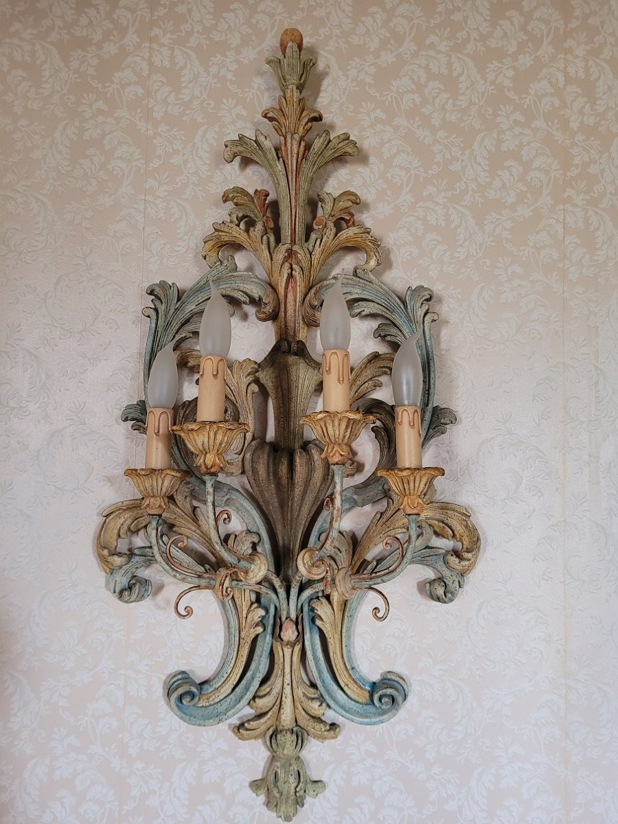 Grande paire d’appliques bois sculpté -photo-3