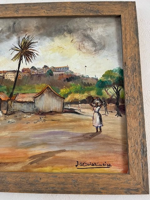 Pair Of Paintings "african Village" By Jacques De Saint Seine-photo-1