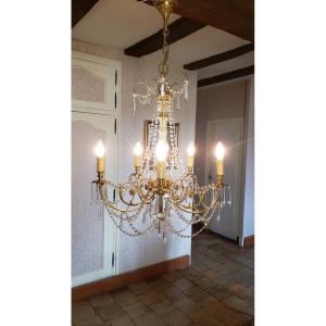 Lustre bronze et pampilles 5 Feux