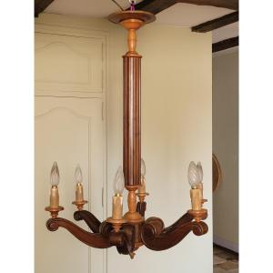 Large Six-light Fruitwood Chandelier