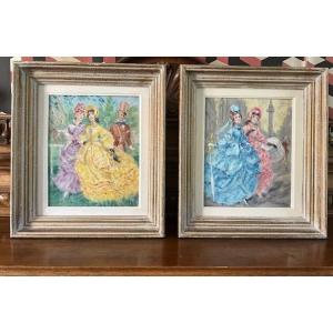 Paire d'huiles sur toile "Les élégantes" de Marcel Bloch
