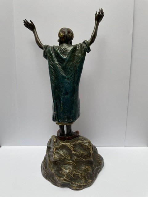 Bronze de Vienne Du 19ième Siècle, "Prieur Arabe sur tête de Sfinx" de Franz Bergman-photo-2