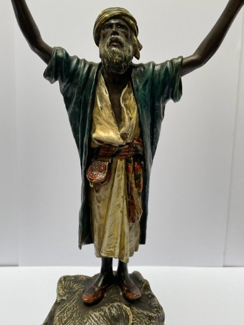 Bronze de Vienne Du 19ième Siècle, "Prieur Arabe sur tête de Sfinx" de Franz Bergman-photo-1