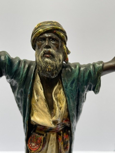 Bronze de Vienne Du 19ième Siècle, "Prieur Arabe sur tête de Sfinx" de Franz Bergman-photo-2