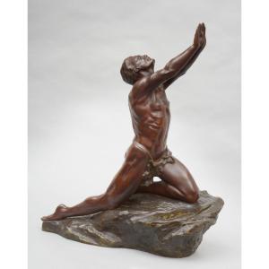 Bronze Sculpture "imploration" By Claire Jeanne Colinet, Ca 1925