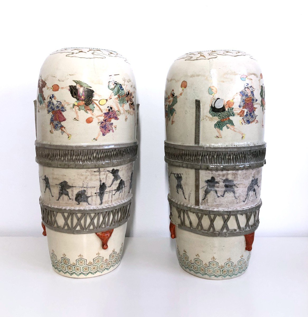 Grande Paire De Vases  Satsuma Makuzu Kozan-photo-4