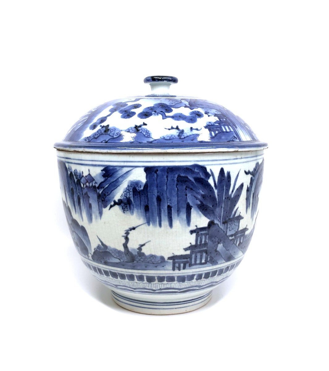 Large Arita Blue And White Covered Bowl Japan Edo