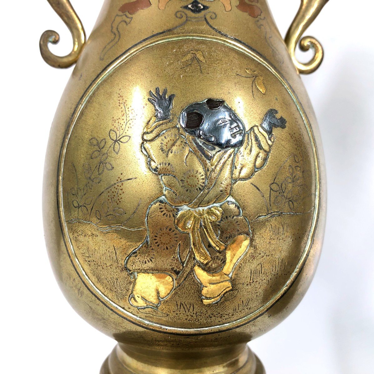 Antique 19th C Japanese Bronze Vases Pair Shakudo -photo-4