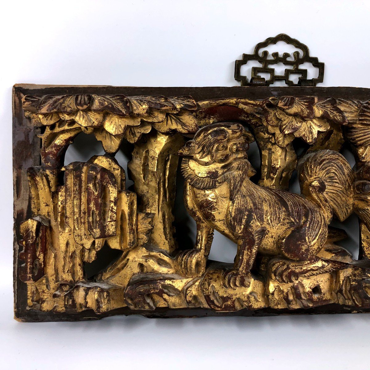 High-relief Carved Golden Wood Panels Chaozhou China Qilin-photo-3