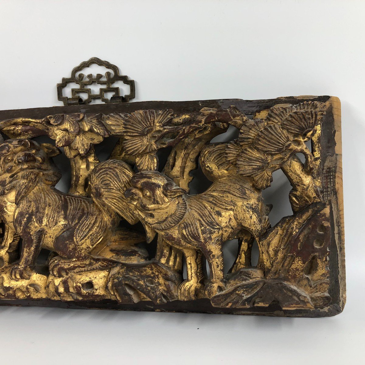High-relief Carved Golden Wood Panels Chaozhou China Qilin-photo-4