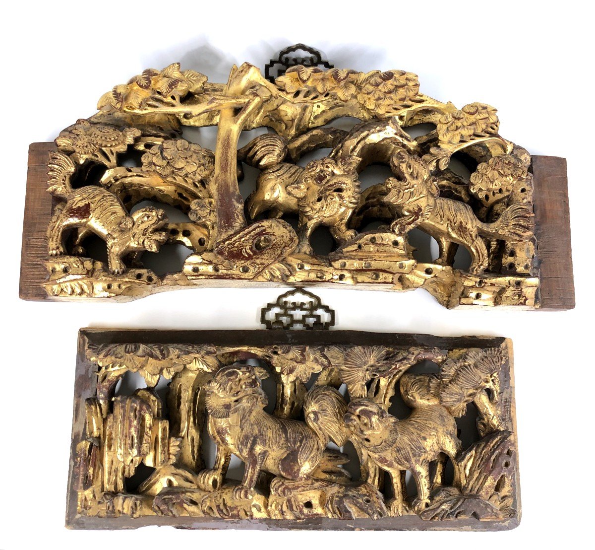 High-relief Carved Golden Wood Panels Chaozhou China Qilin