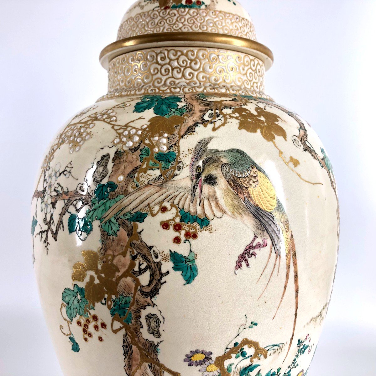 Paire De Vases Potiches Fa&iuml;ence De Satsuma Taizan -photo-2