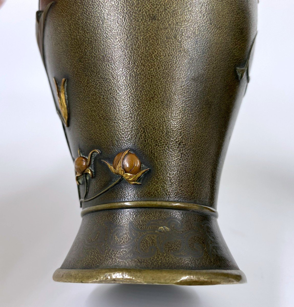 Antique Japanese Mixed Metal Bronze Vases Pair -photo-6