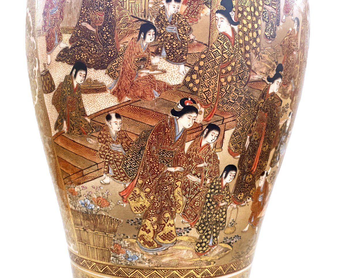 Japanese Satsuma Vase By Kinkozan Meiji Period-photo-3