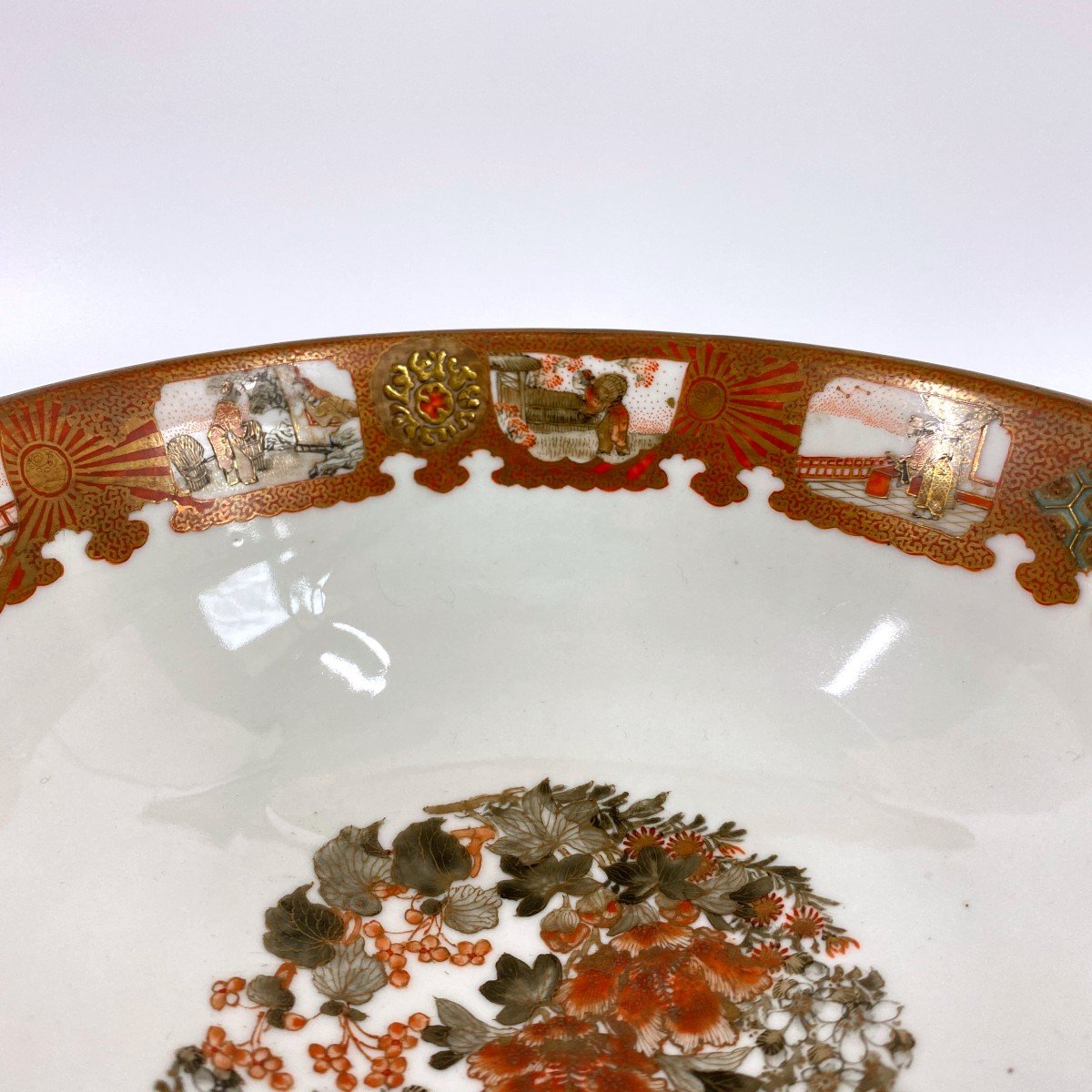 Antique Meiji Period Japanese Kutani Porcelain Bowl-photo-2