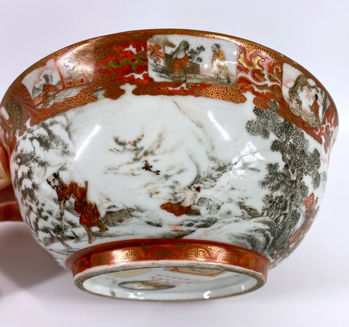 Antique Meiji Period Japanese Kutani Porcelain Bowl-photo-3