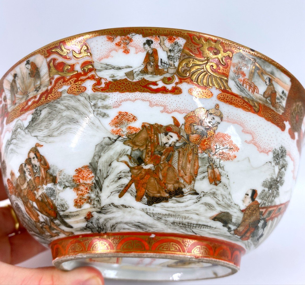 Antique Meiji Period Japanese Kutani Porcelain Bowl-photo-5