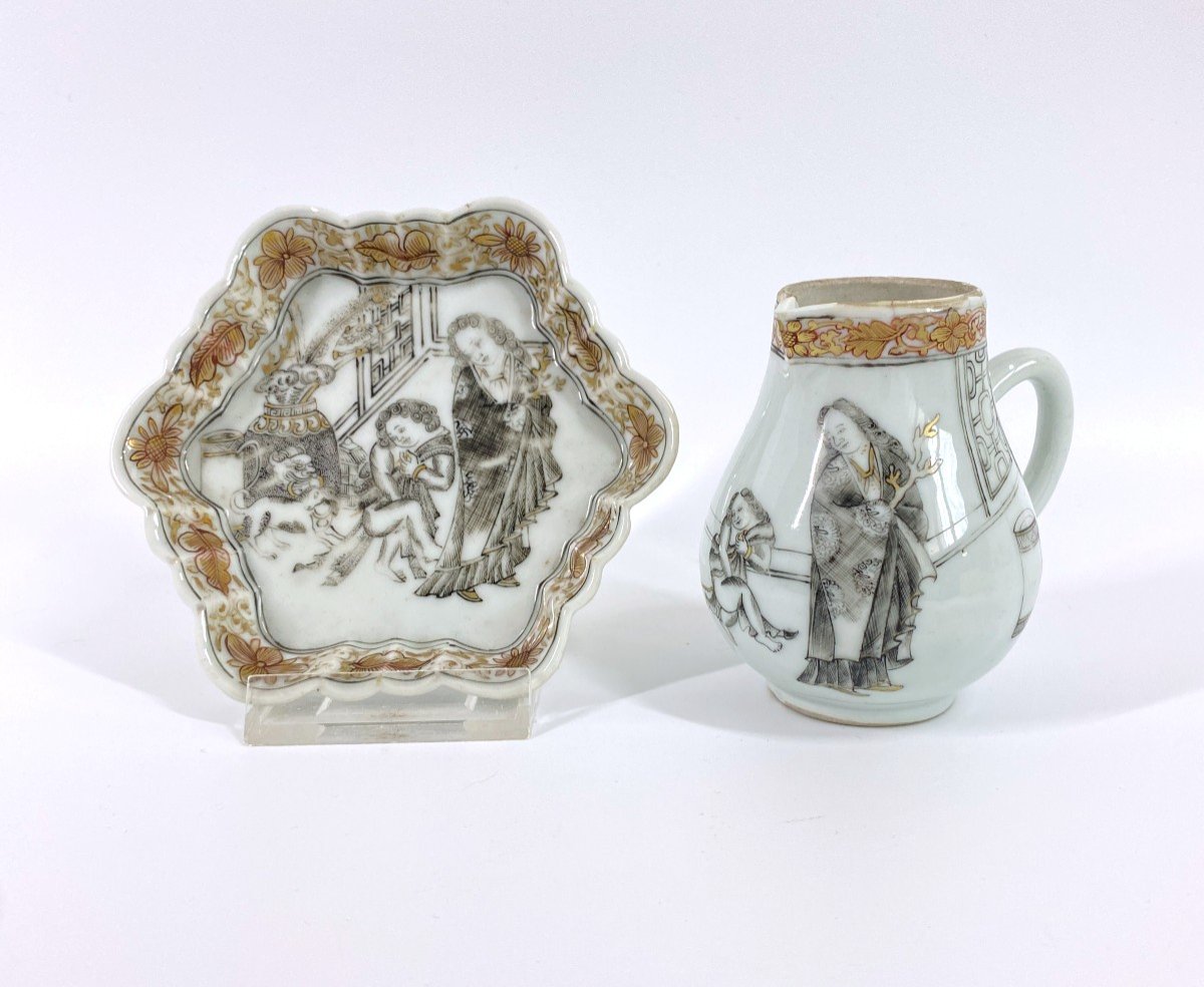 18th C Qianlong Period Chinese Porcelain Export Grisaille Set