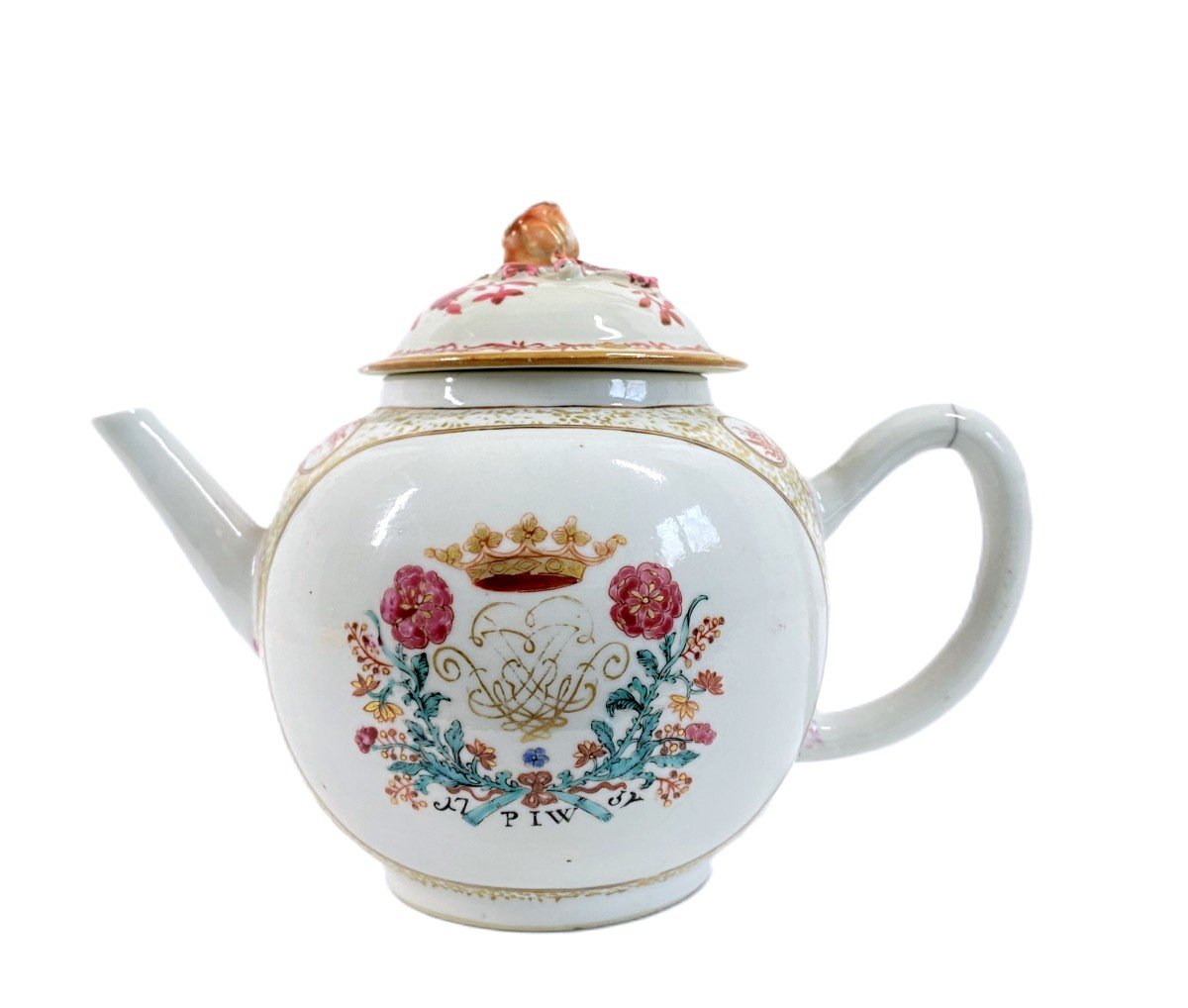 Chinese Porcelain Teapot Export Coat Of Arms Dated 1752 Famille Rose-photo-2