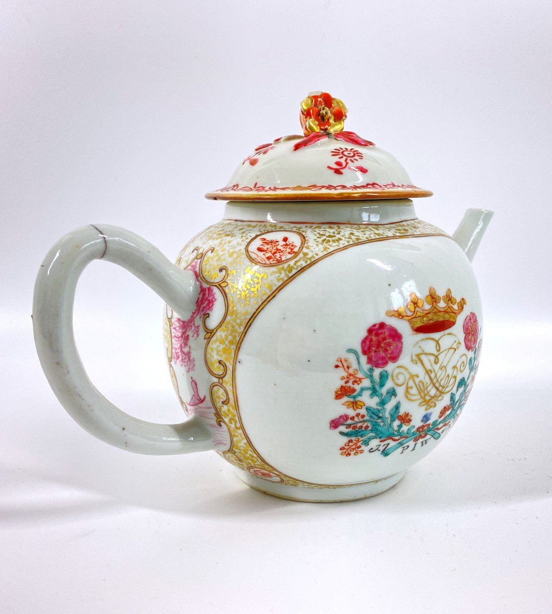 Chinese Porcelain Teapot Export Coat Of Arms Dated 1752 Famille Rose-photo-4