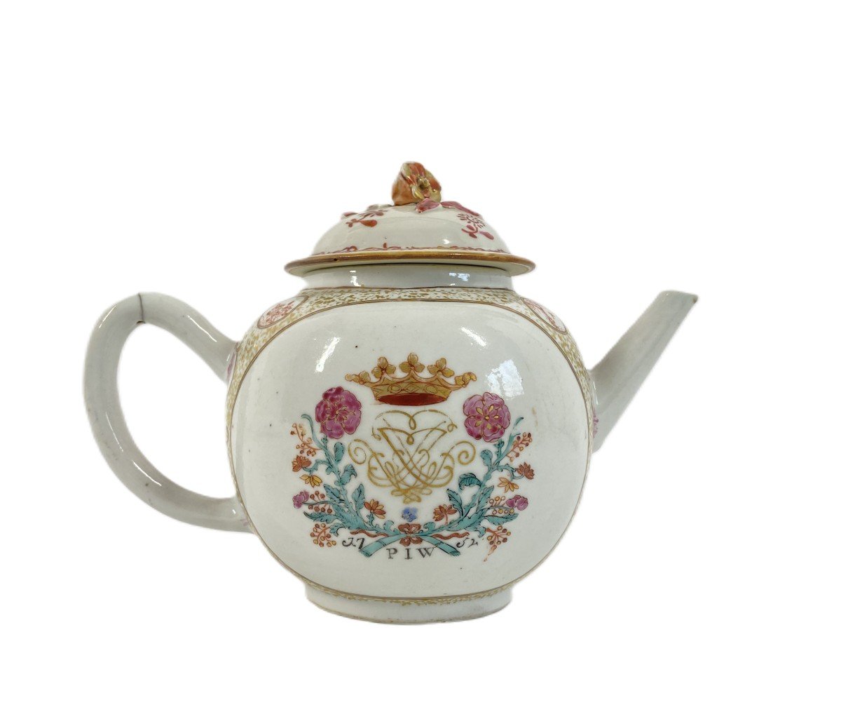 Chinese Porcelain Teapot Export Coat Of Arms Dated 1752 Famille Rose