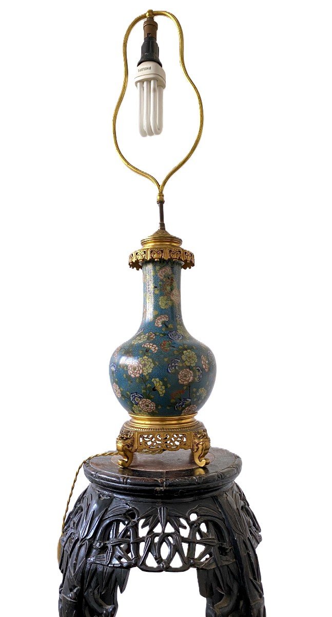 Lampe Monture Bronze Vase Email Cloisonn&eacute; Chinois Maison Gagneau-photo-2