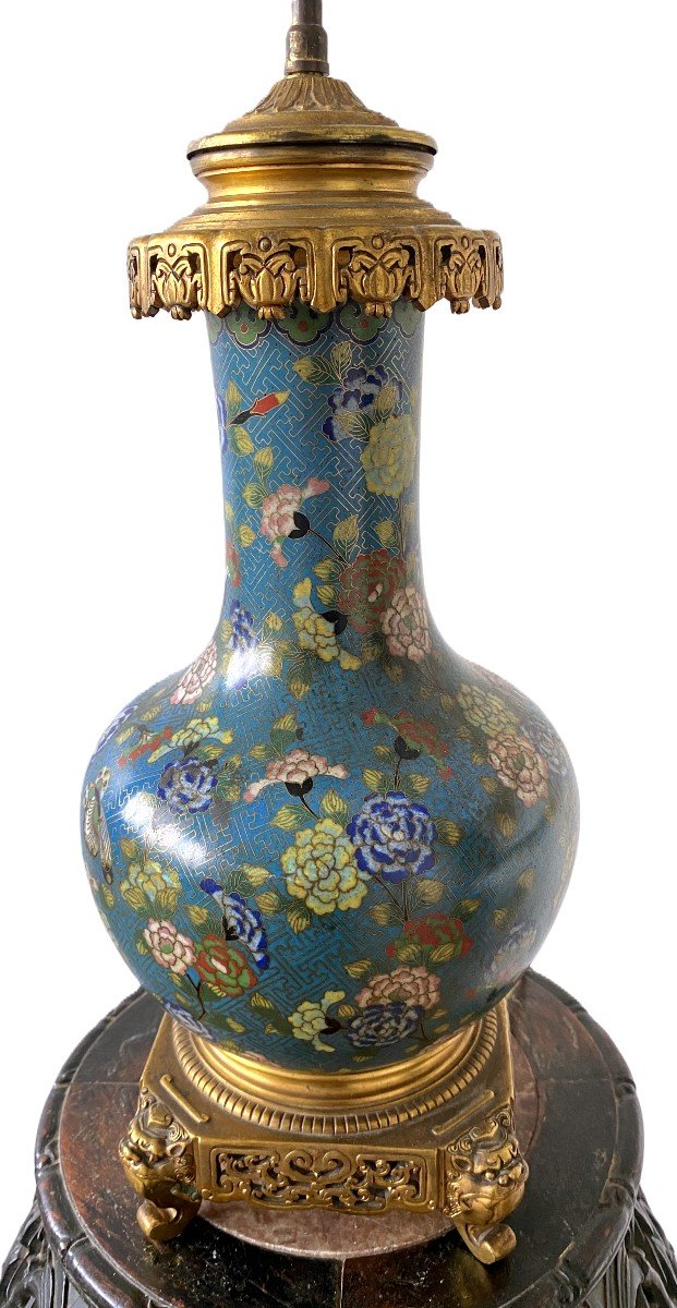 Chinese Cloisonne Enamel Vase Bronze Frame Lamp Maison Gagneau Paris-photo-4