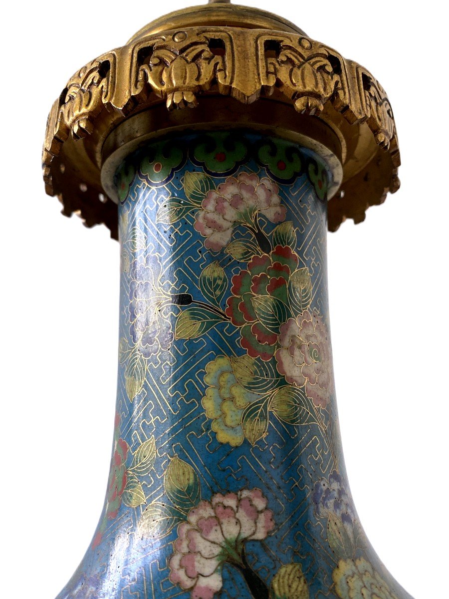 Lampe Monture Bronze Vase Email Cloisonn&eacute; Chinois Maison Gagneau-photo-2