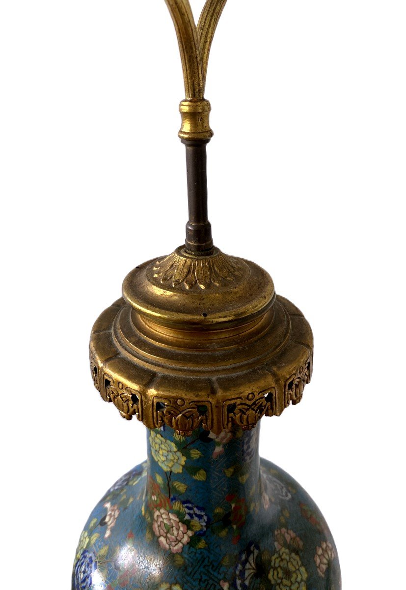 Lampe Monture Bronze Vase Email Cloisonn&eacute; Chinois Maison Gagneau-photo-3