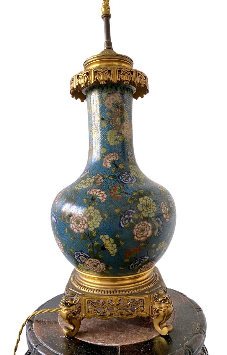 Chinese Cloisonne Enamel Vase Bronze Frame Lamp Maison Gagneau Paris-photo-4