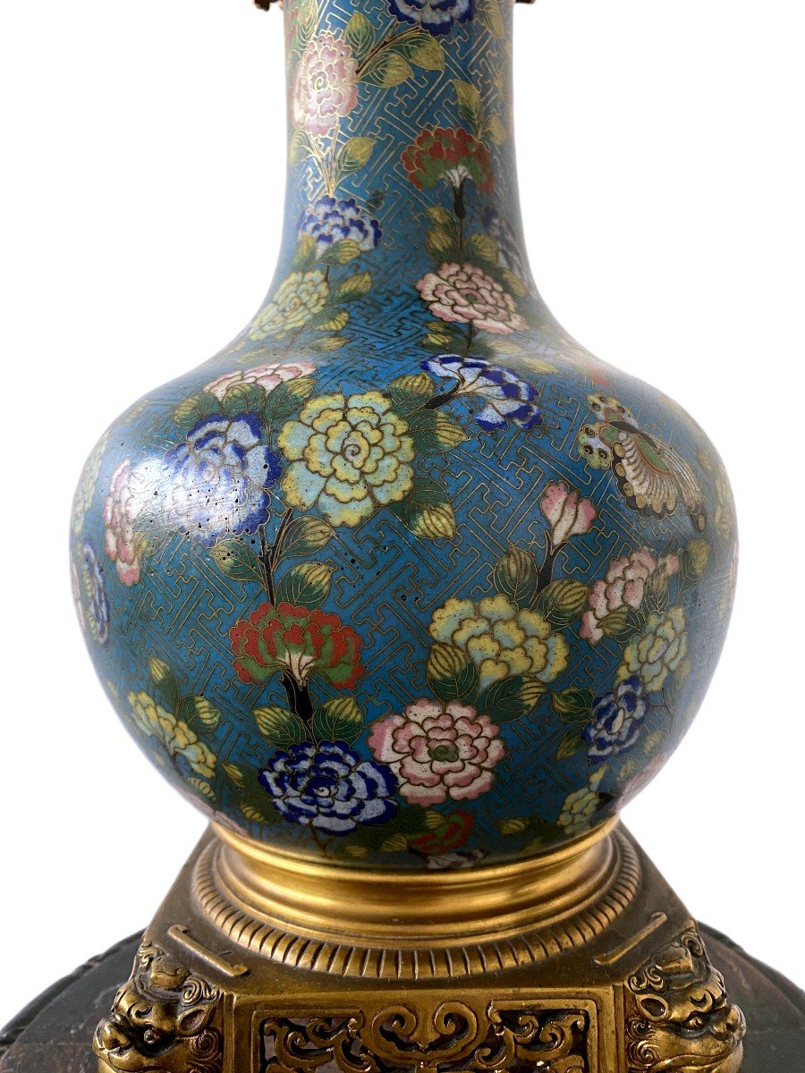 Chinese Cloisonne Enamel Vase Bronze Frame Lamp Maison Gagneau Paris-photo-5